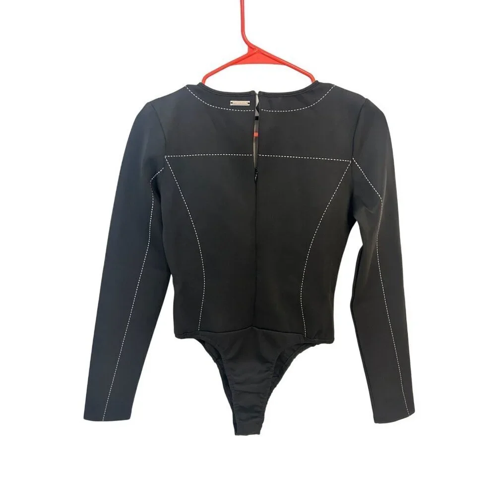 Maniere De Vior Black Tuxedo style Sexy Bodysuit UK 12 Fits US 6  8 - Picture 3 of 5